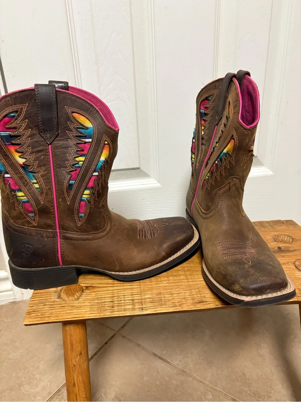 Ariat Kids Quickdraw VentTEK Distressed Brown Serape Western Boots Size 3